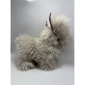 Pottery Barn Cushion Luxe Faux Fur Dog w/ Antlers Shaped Pillow Christmas 17x11